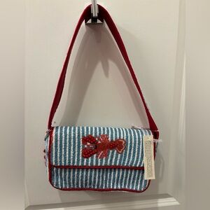 NWT Beaded Striped Blue and Red Lobster Bag w/lobster charm